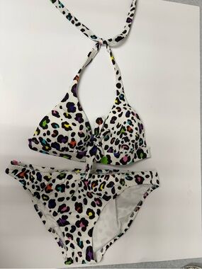 Victoria's Secret Women’s White Bikini with Multicolor Leopard Spots